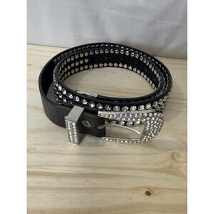 Women’s Rhinestone Belt Western Crystal Bling Size M Black Ghost Punk Whimsigoth